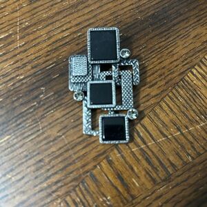 Lia Sophia Black and Silver Geometric Pendant Necklace Accent